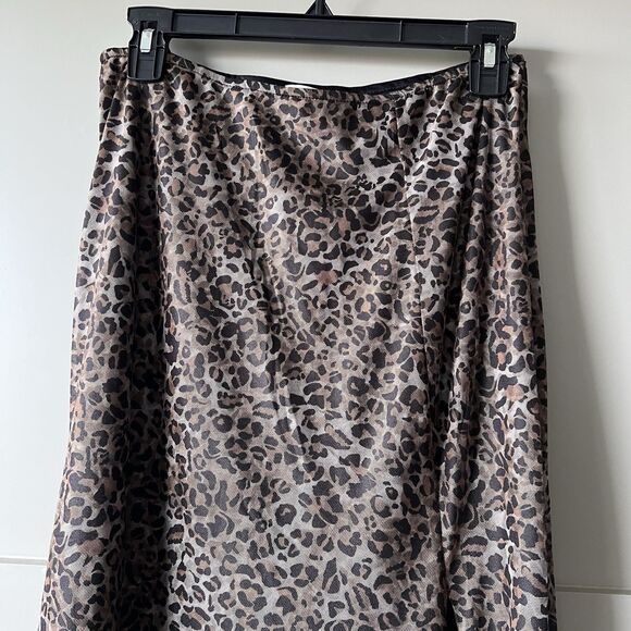 Peach Cheetah Animal Print Maxi Skirt Women Large Side Slit Elastic Waist Brown - Picture 1 of 15